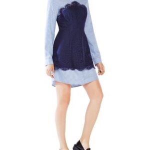BCBGMaxAzria Navy and Light Blue Long Sleeve Dress